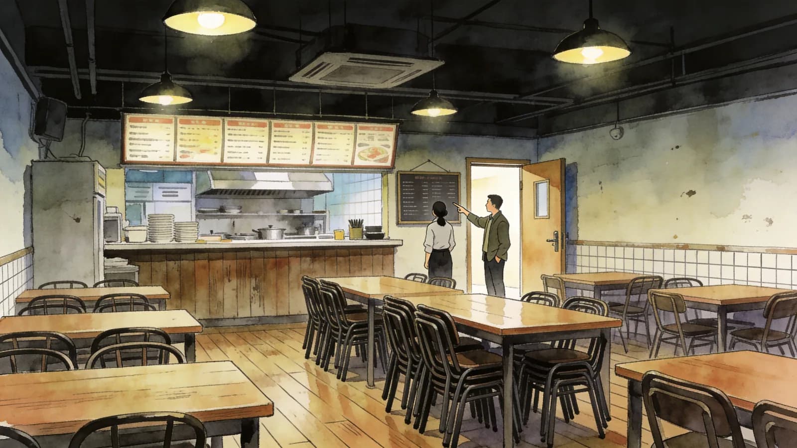 下班后的餐厅·重逢 009 — 根据简介创作的场景插图 3