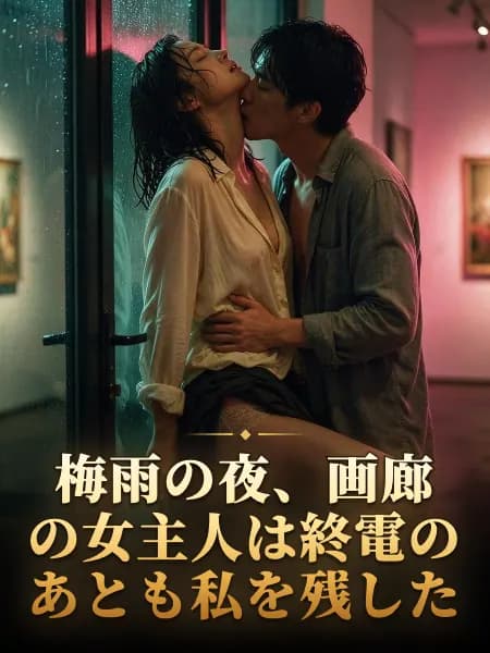 梅雨の夜、画廊の女主人は終電のあとも私を残した — 物語のイラスト