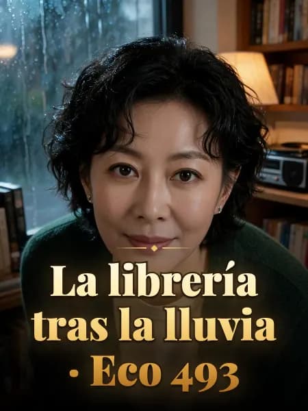 La librería tras la lluvia · Eco 493 — Ilustración conceptual del personaje