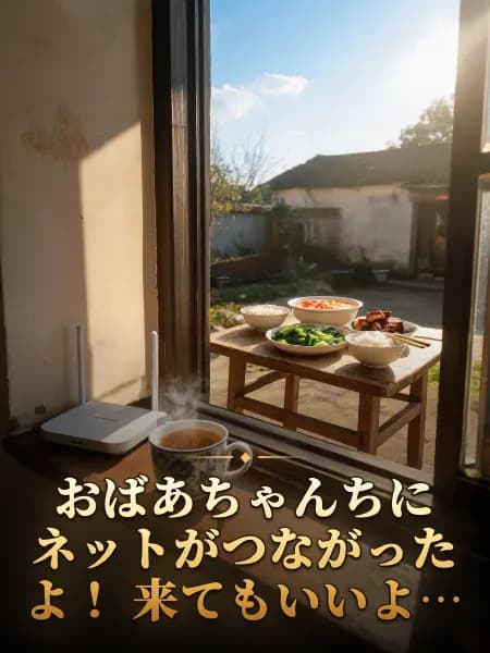 おばあちゃんちにネットがつながったよ! 来てもいいよ… — 物語のイラスト
